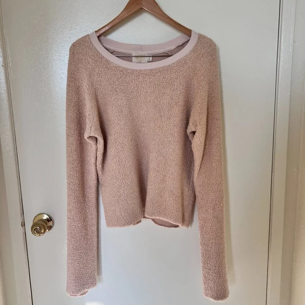 Nation LTD Cream Fuzzy Raw Hem Flared Sleeve Sweater S​​​​​​​